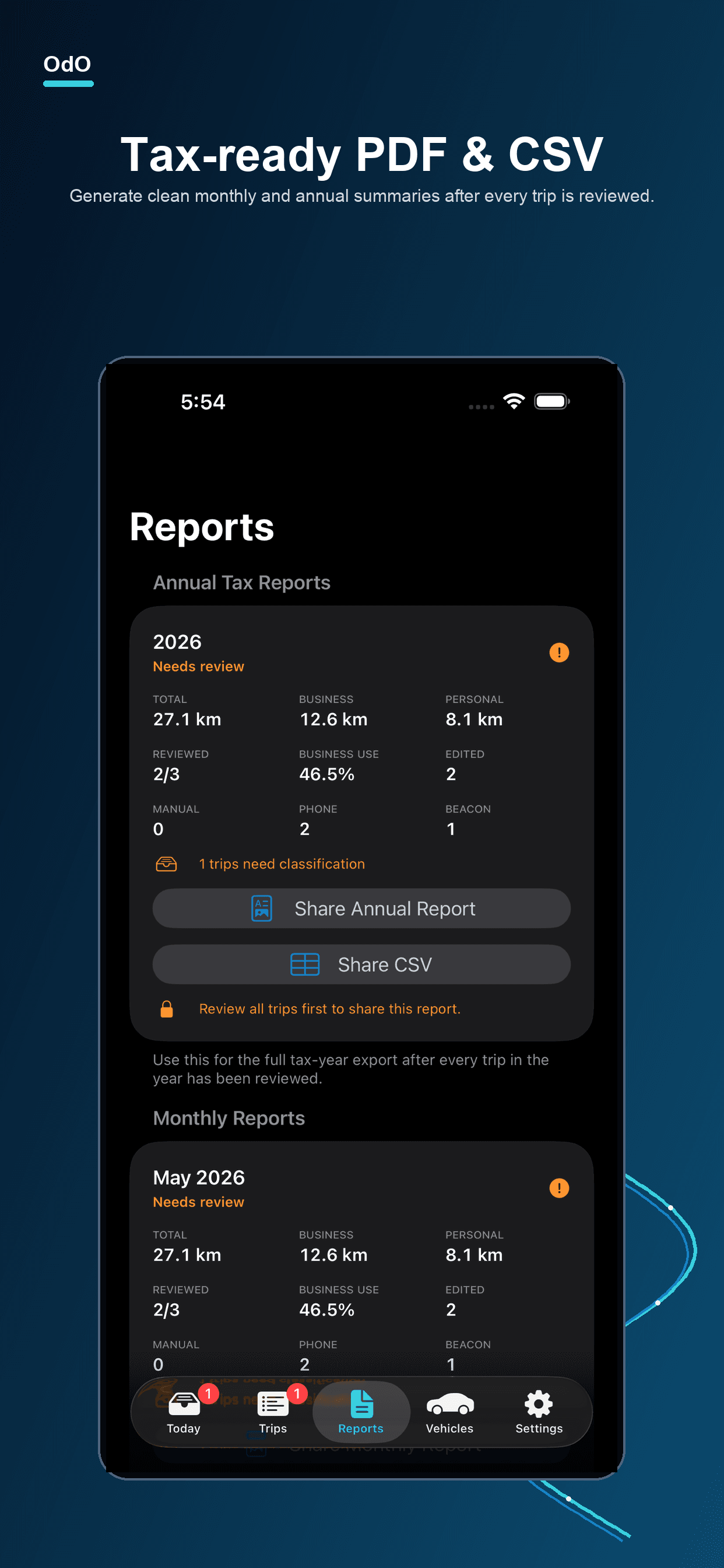 OdO tax reports screenshot